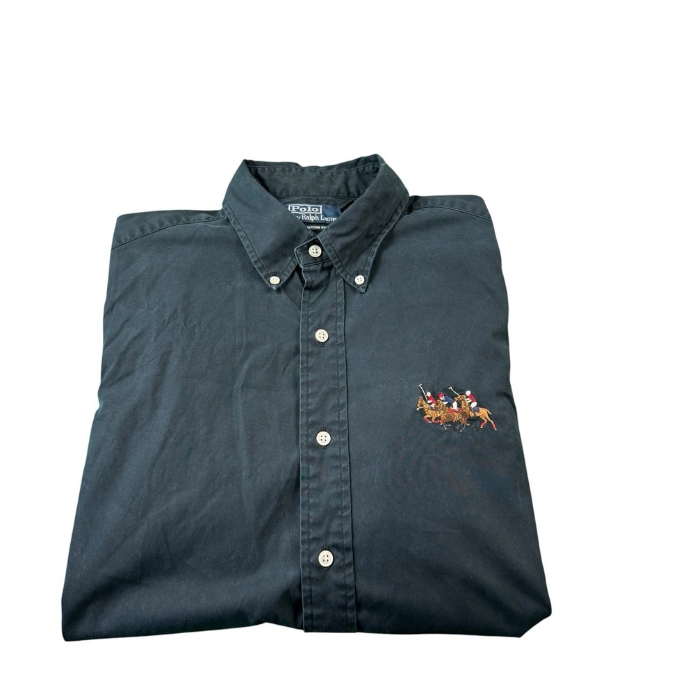 Polo Ralph Lauren Black 3 Horseman Cotton L/S Custom Fit Button Front Size M